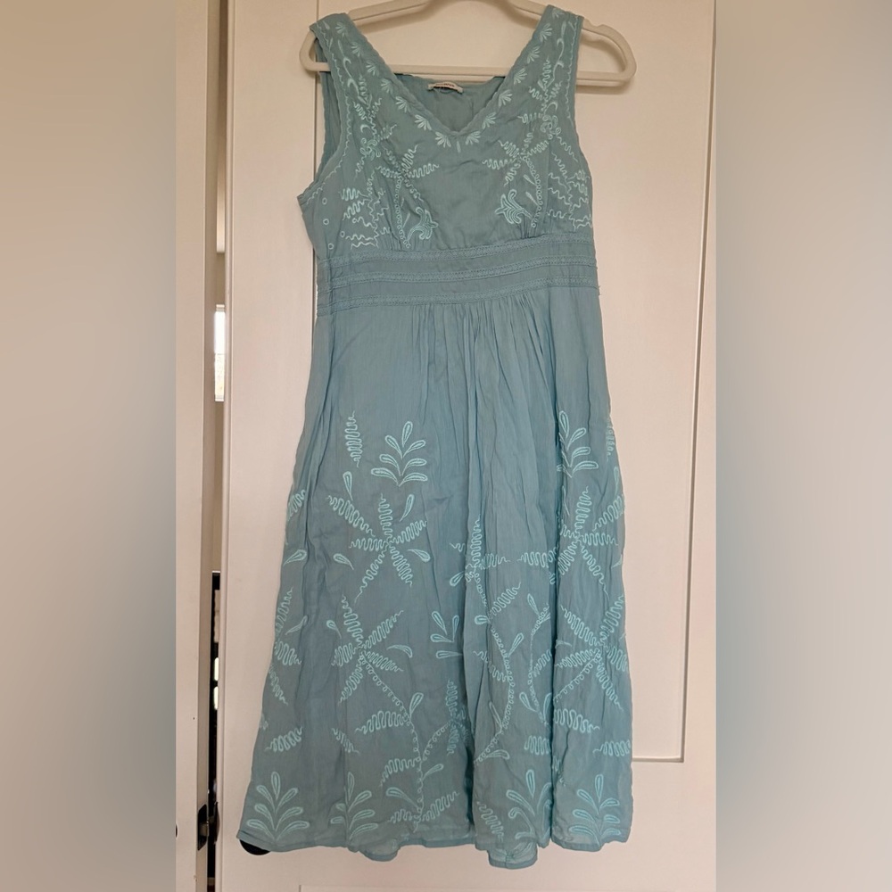 Sundance Sleeveless Embroidered Light Blue Cotton Dress